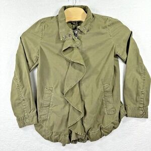 Banana Republic Green Utility Jacket‎ Ruffle Front Drawstring Waist Womens M